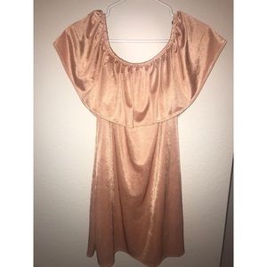 Forever 21 off-the-shoulder satin peach dress